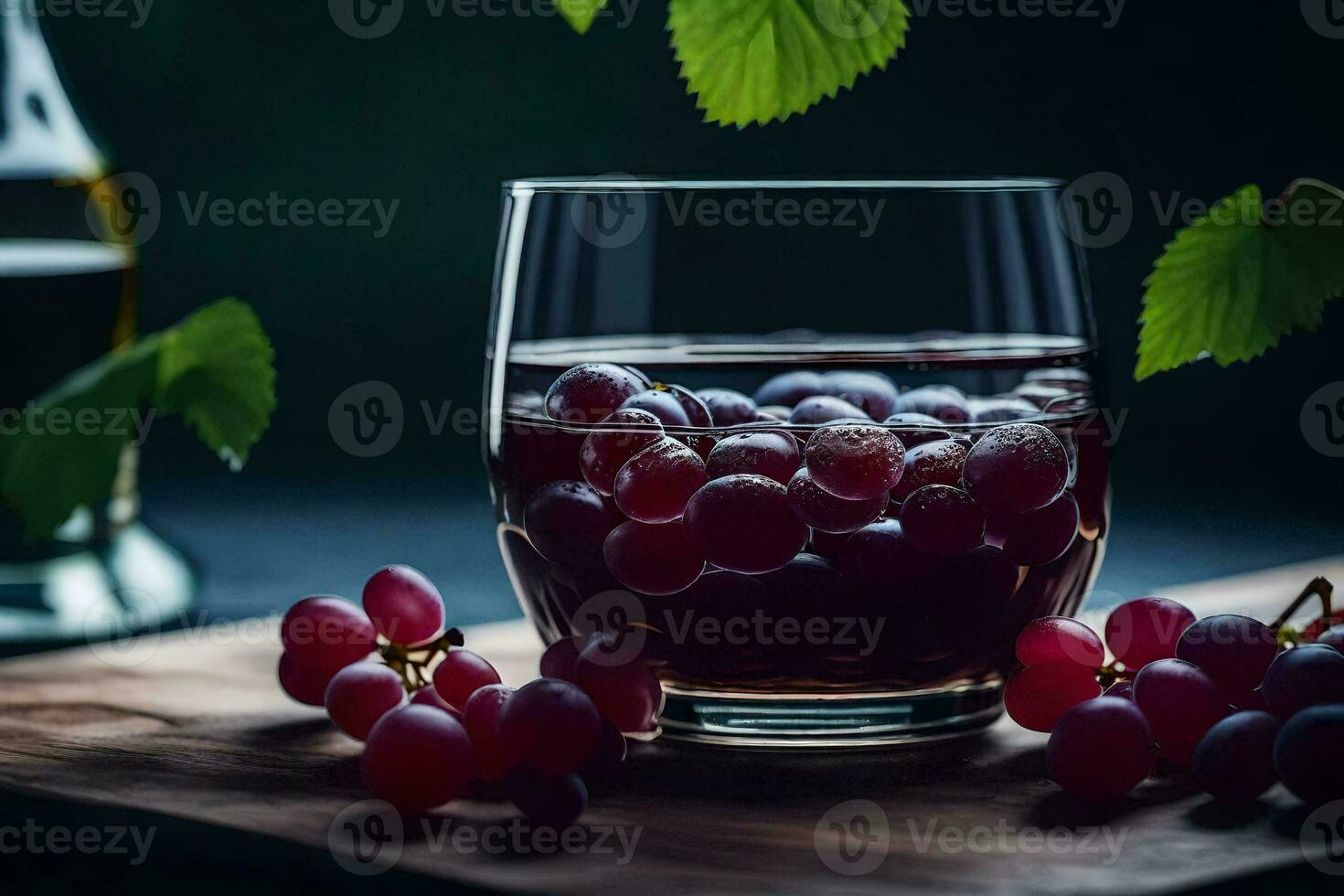 grapes in a glass with a bottle of wine. AI-Generated photo