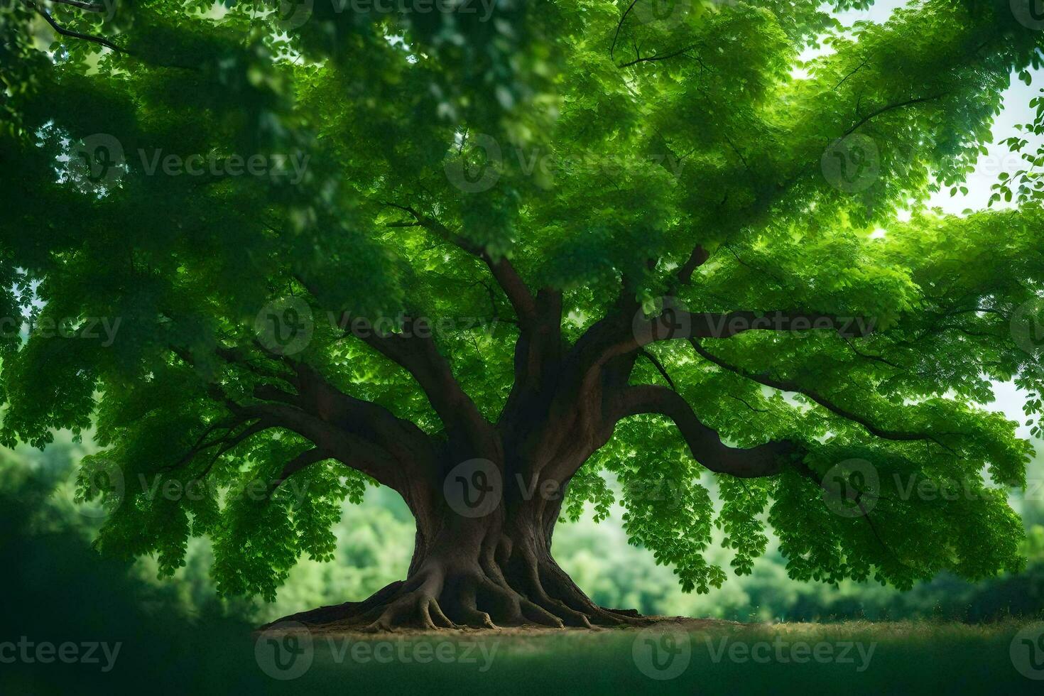 photo wallpaper the sky, trees, grass, the ground, the sun, the sky, the. AI-Generated