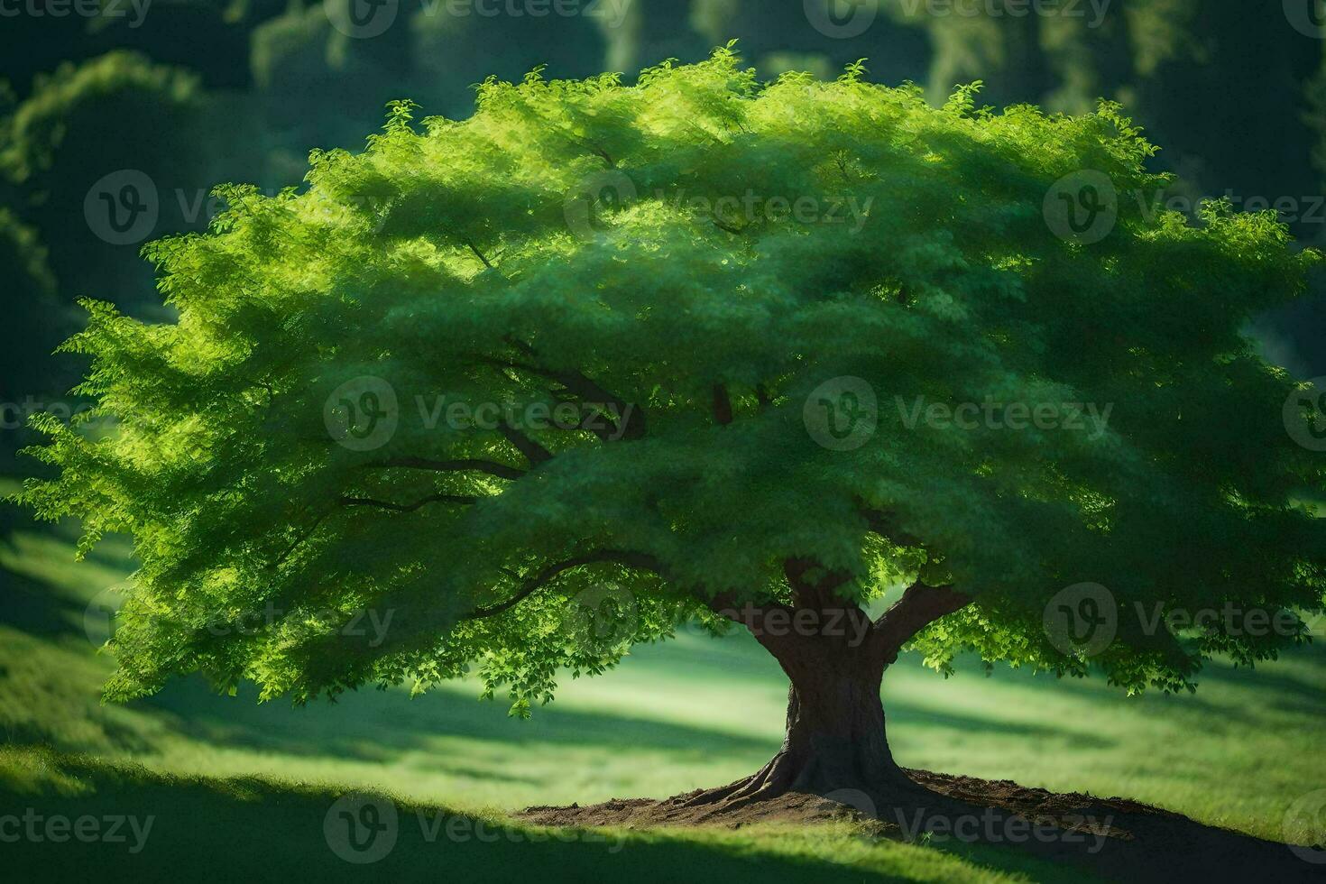 a tree in the middle of a field. AI-Generated photo