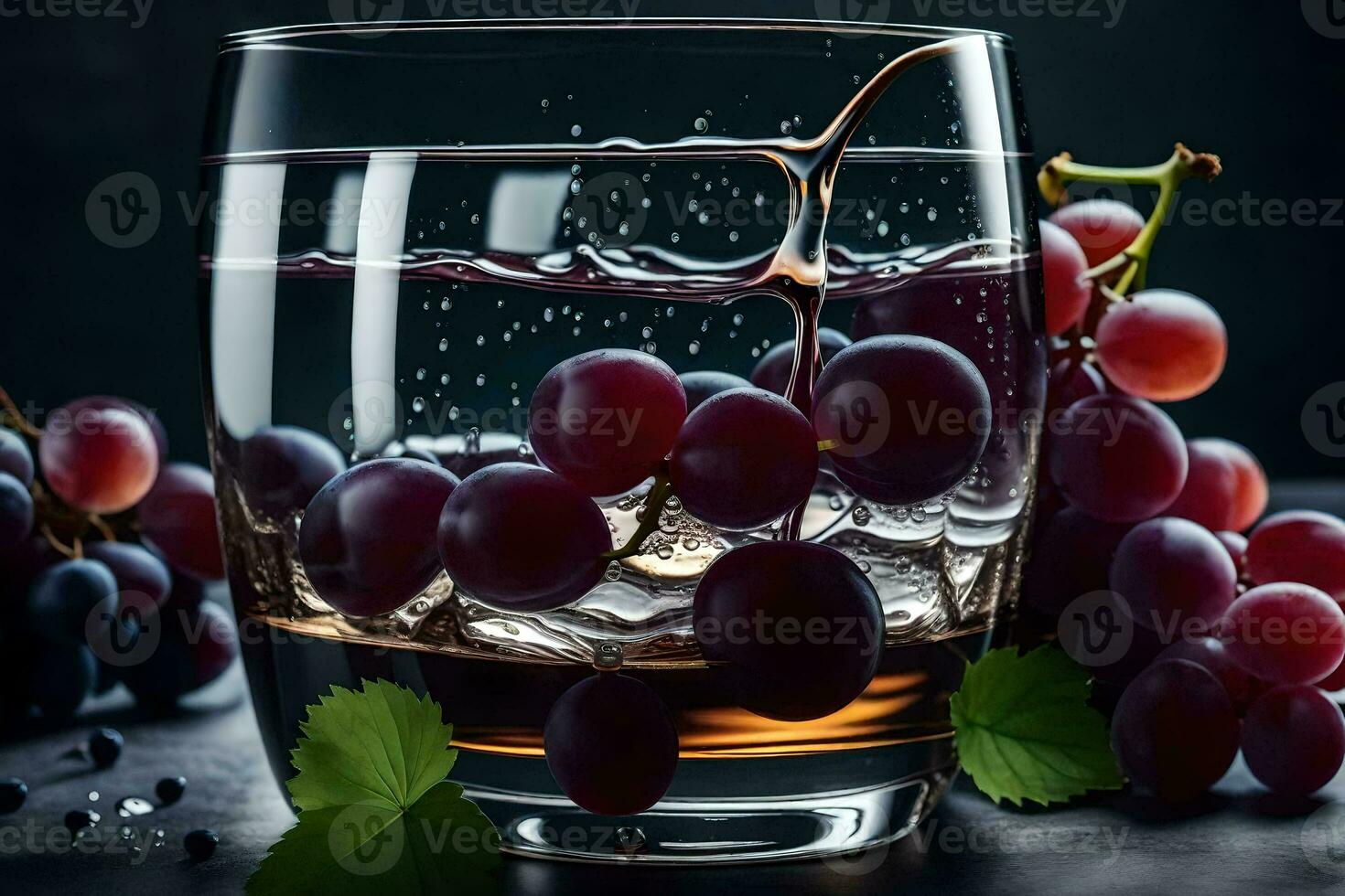 grapes in a glass of water. AI-Generated photo