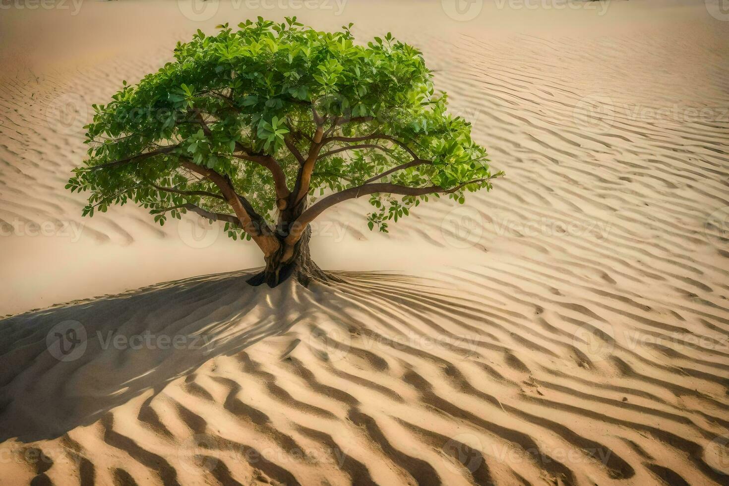 un solitario árbol en el desierto. generado por ai foto