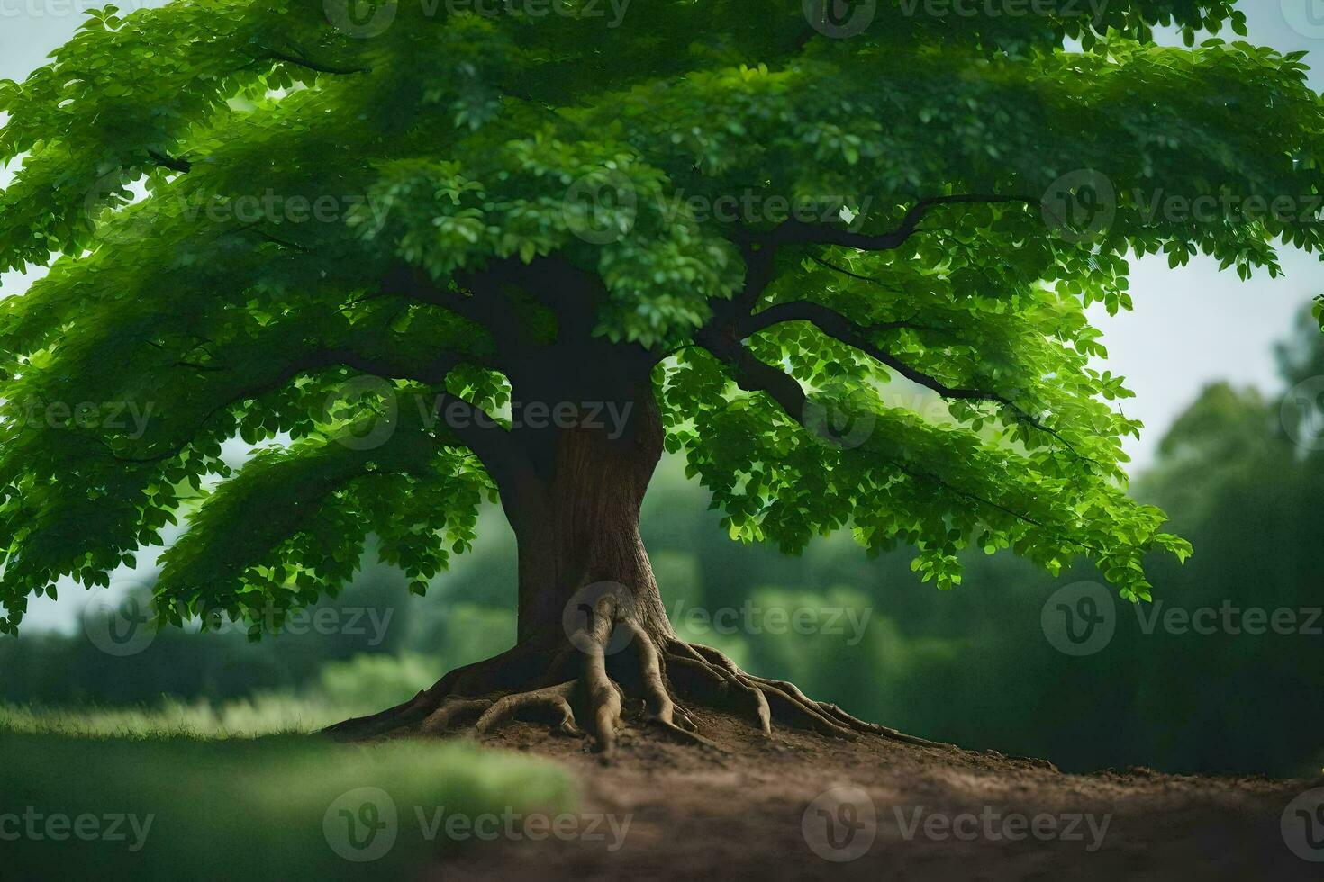a tree with roots in the ground. AI-Generated photo