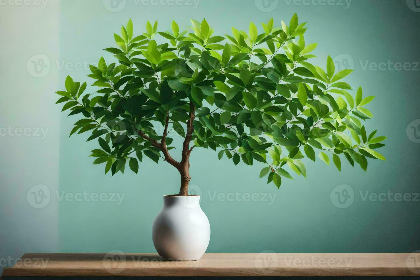 a small plant in a vase on a table. AI-Generated photo