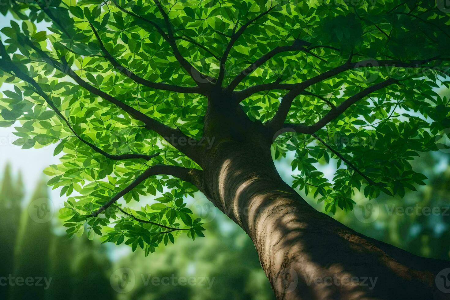 a tree is shown in the sunlight with green leaves. AI-Generated photo