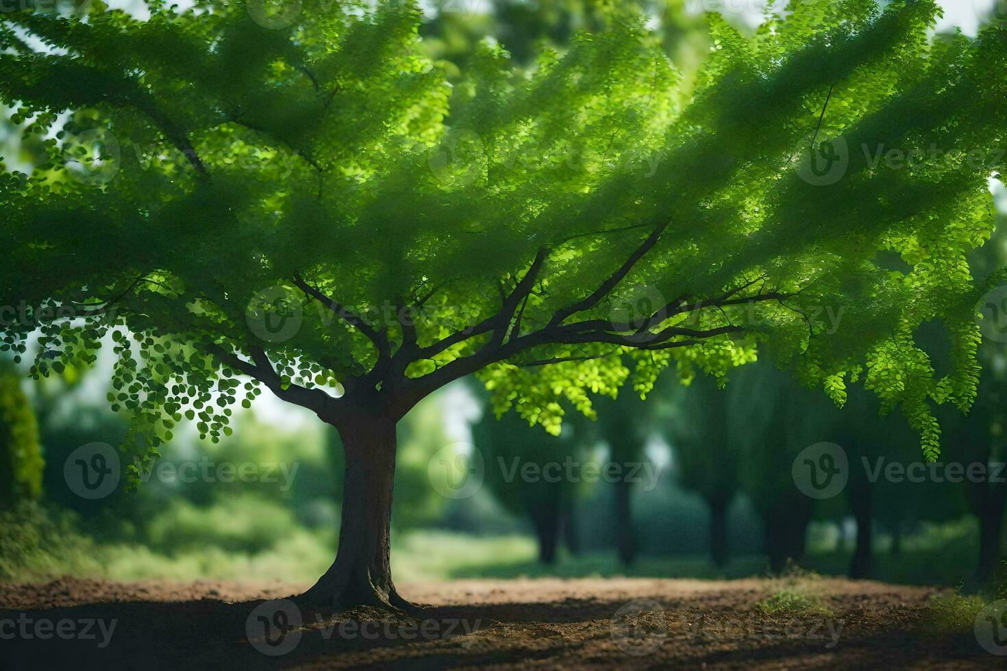 photo wallpaper the sky, trees, grass, the ground, the sun, the trees, the. AI-Generated