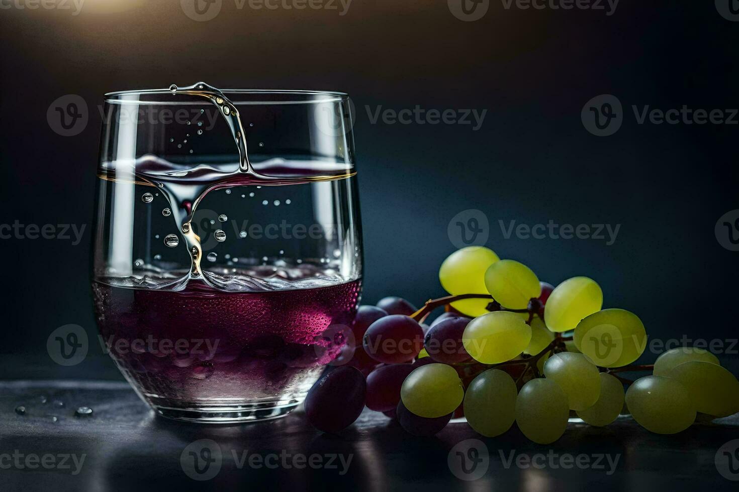 a glass of wine with grapes and water. AI-Generated photo