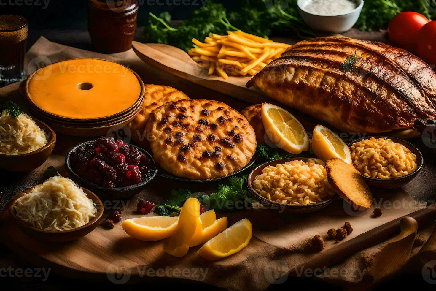 turkish food with cheese, meat and vegetables. AI-Generated photo