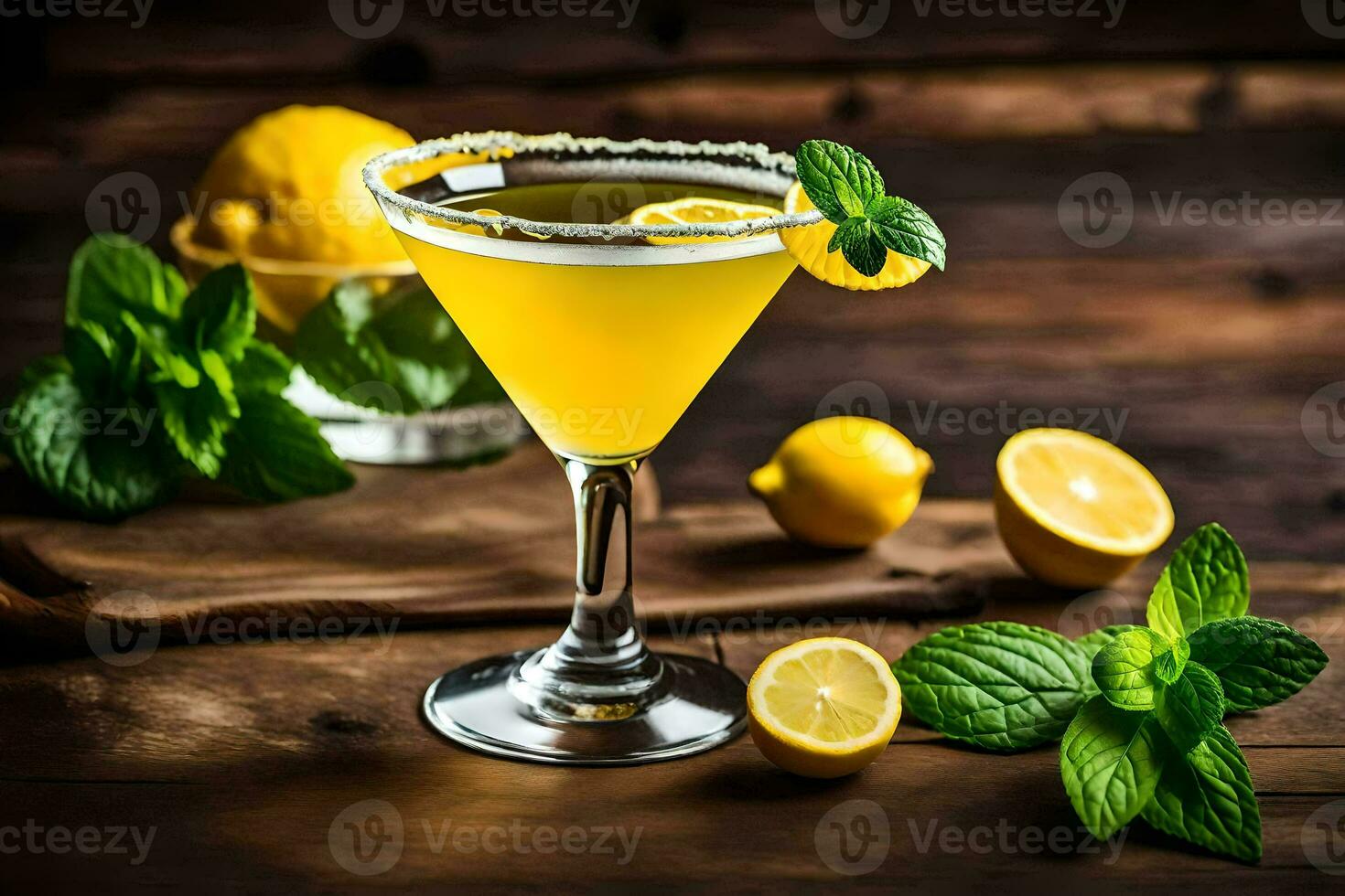 a cocktail with lemon and mint leaves. AI-Generated photo