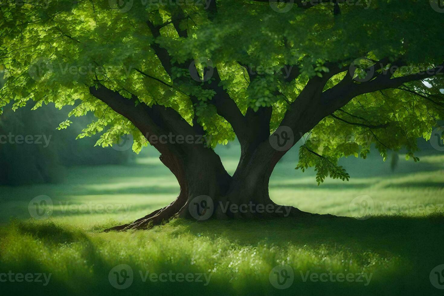 a tree in the middle of a field. AI-Generated photo