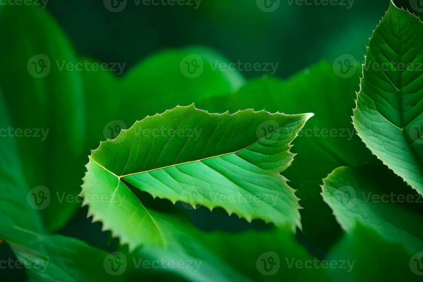 a close up of green leaves on a tree. AI-Generated photo