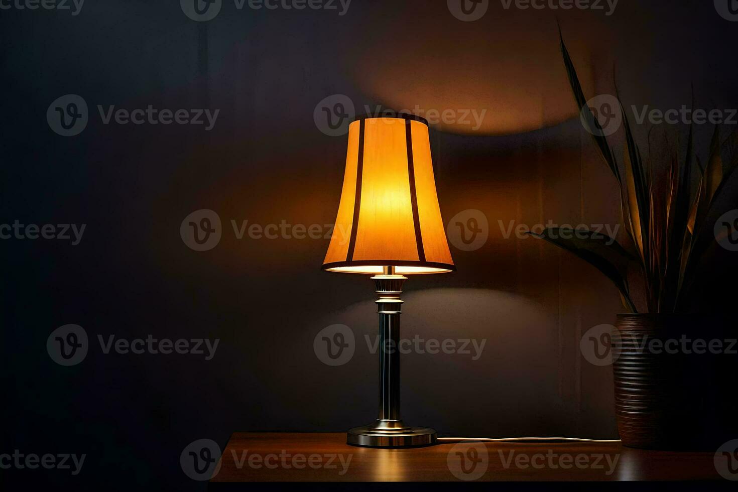 a lamp on a table in a dark room. AI-Generated photo