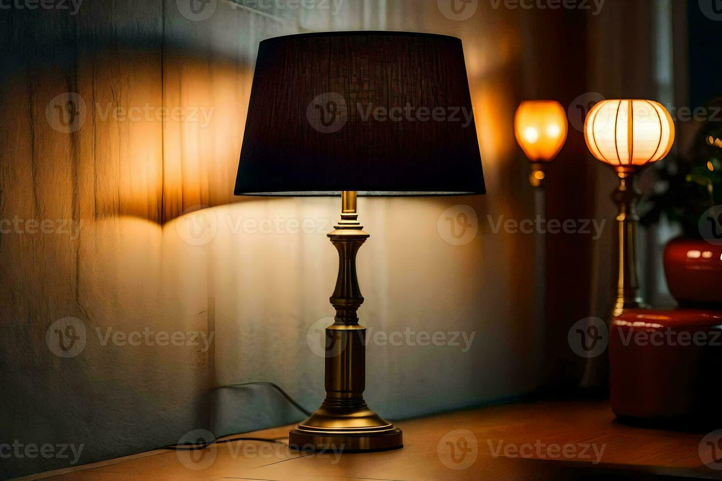 a lamp is on a table in front of a lamp. AI-Generated photo