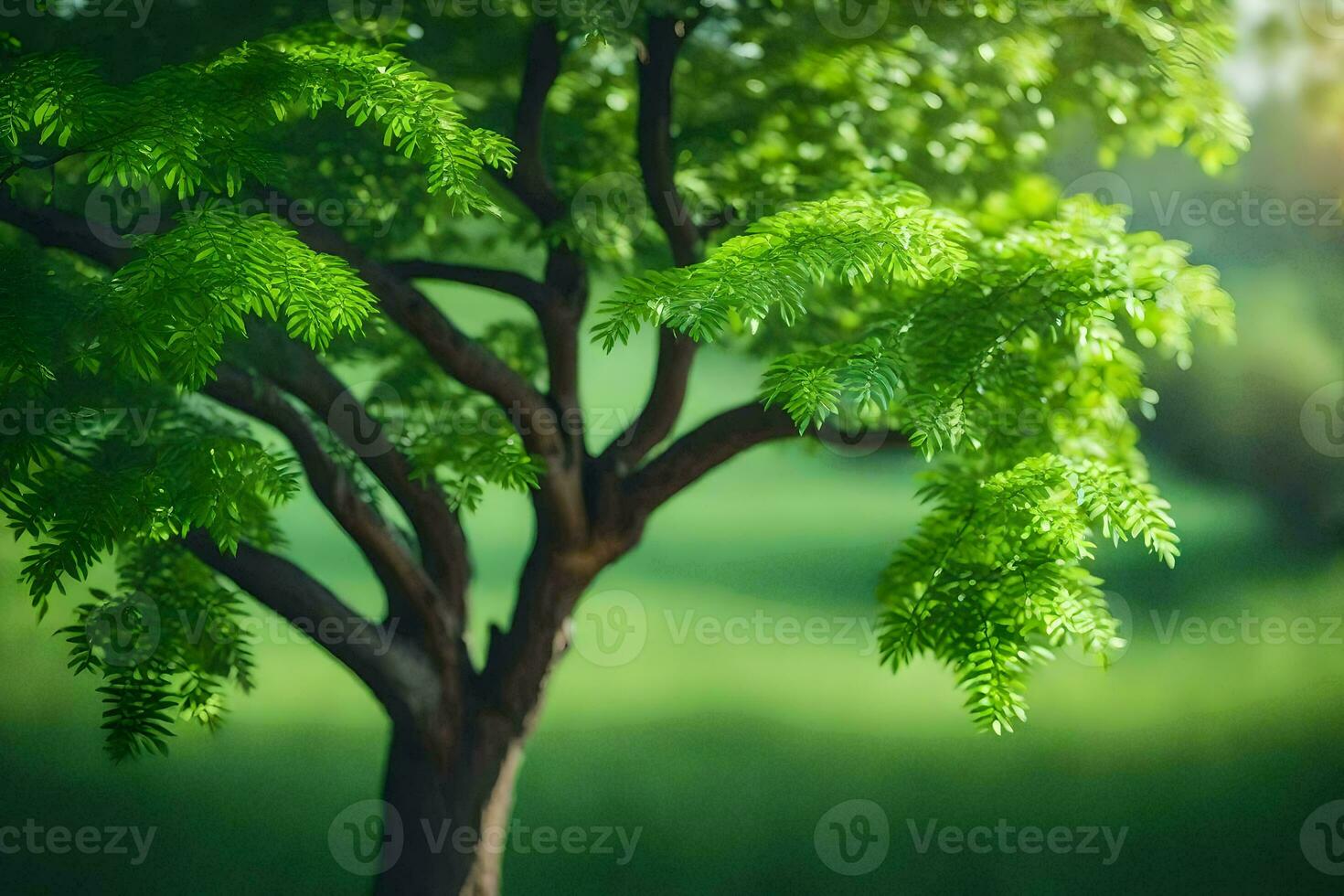 a tree in the middle of a field. AI-Generated photo