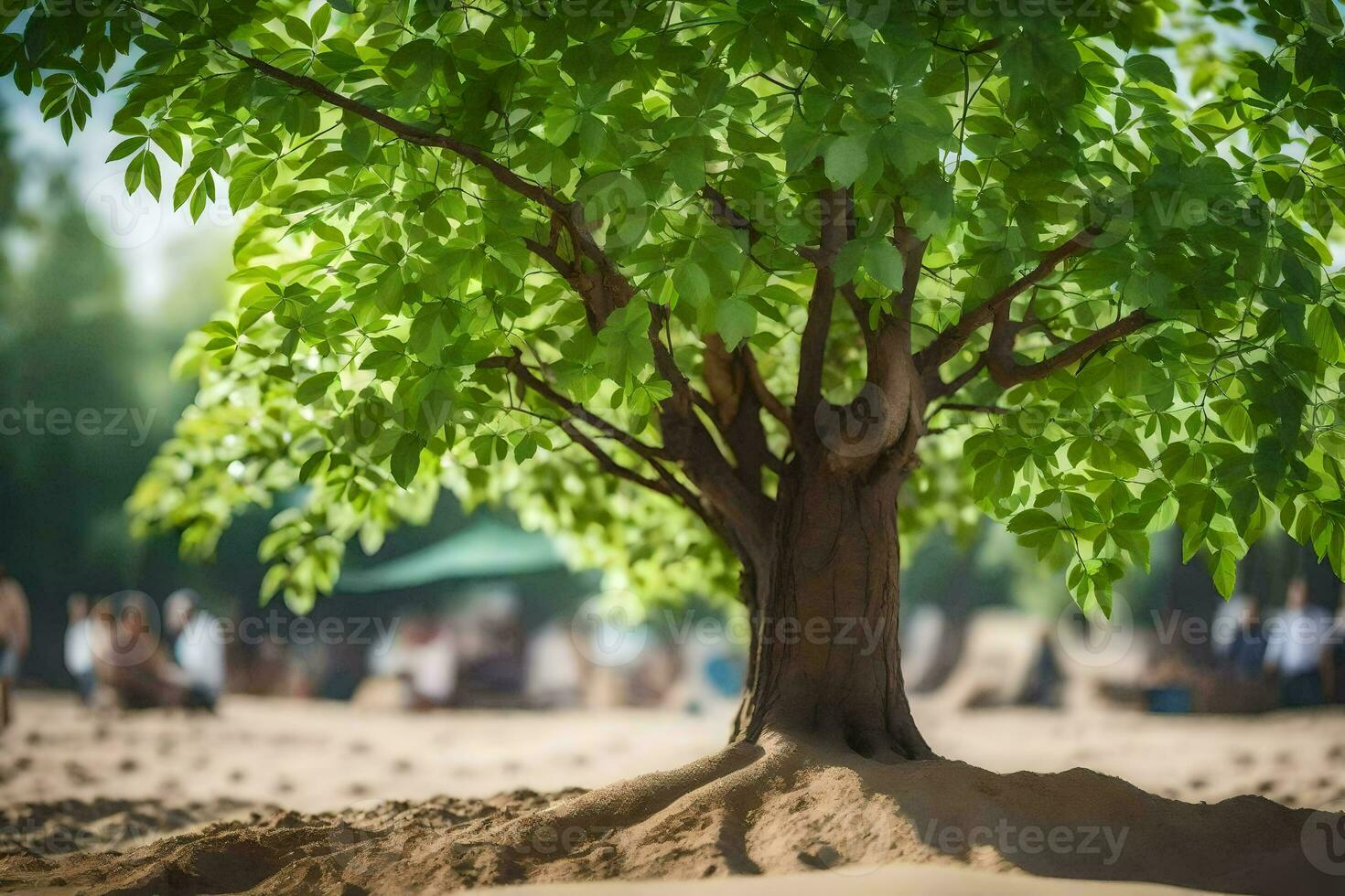 a tree is growing in the sand. AI-Generated photo