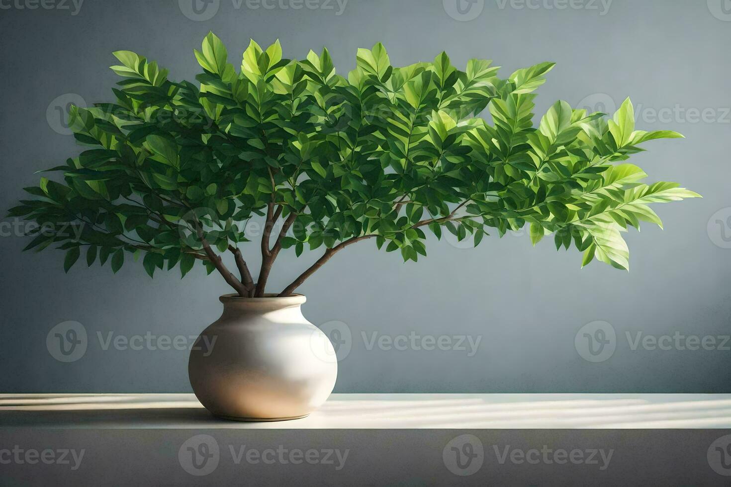 un en conserva planta en un florero en un mesa. generado por ai foto