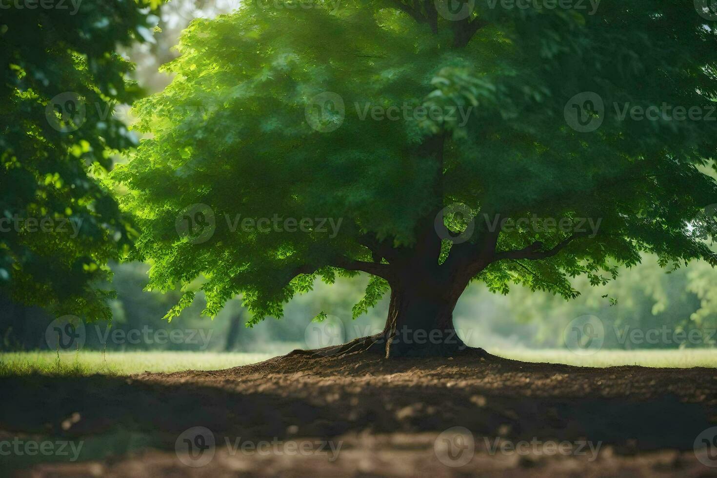 a tree in the middle of a field. AI-Generated photo