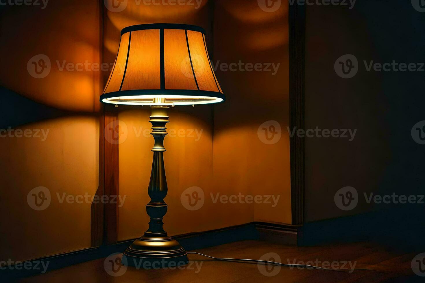 a lamp on a table in a dark room. AI-Generated photo