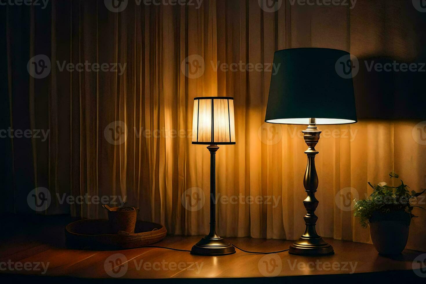 a lamp and a table lamp on a table. AI-Generated photo