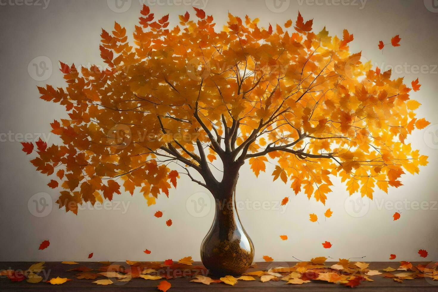 autumn tree in vase with autumn leaves. AI-Generated photo