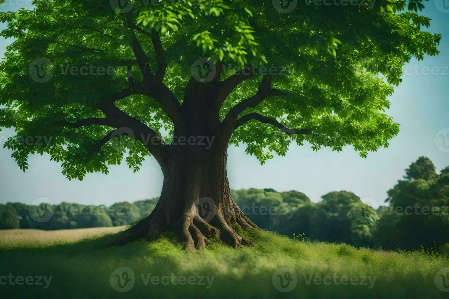 photo wallpaper the sky, tree, grass, grassland, tree, grassland, tree,. AI-Generated