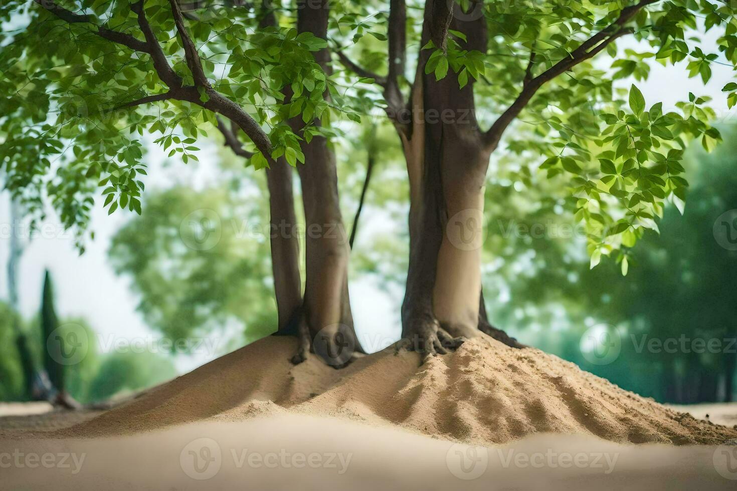 two trees are growing out of the sand. AI-Generated photo