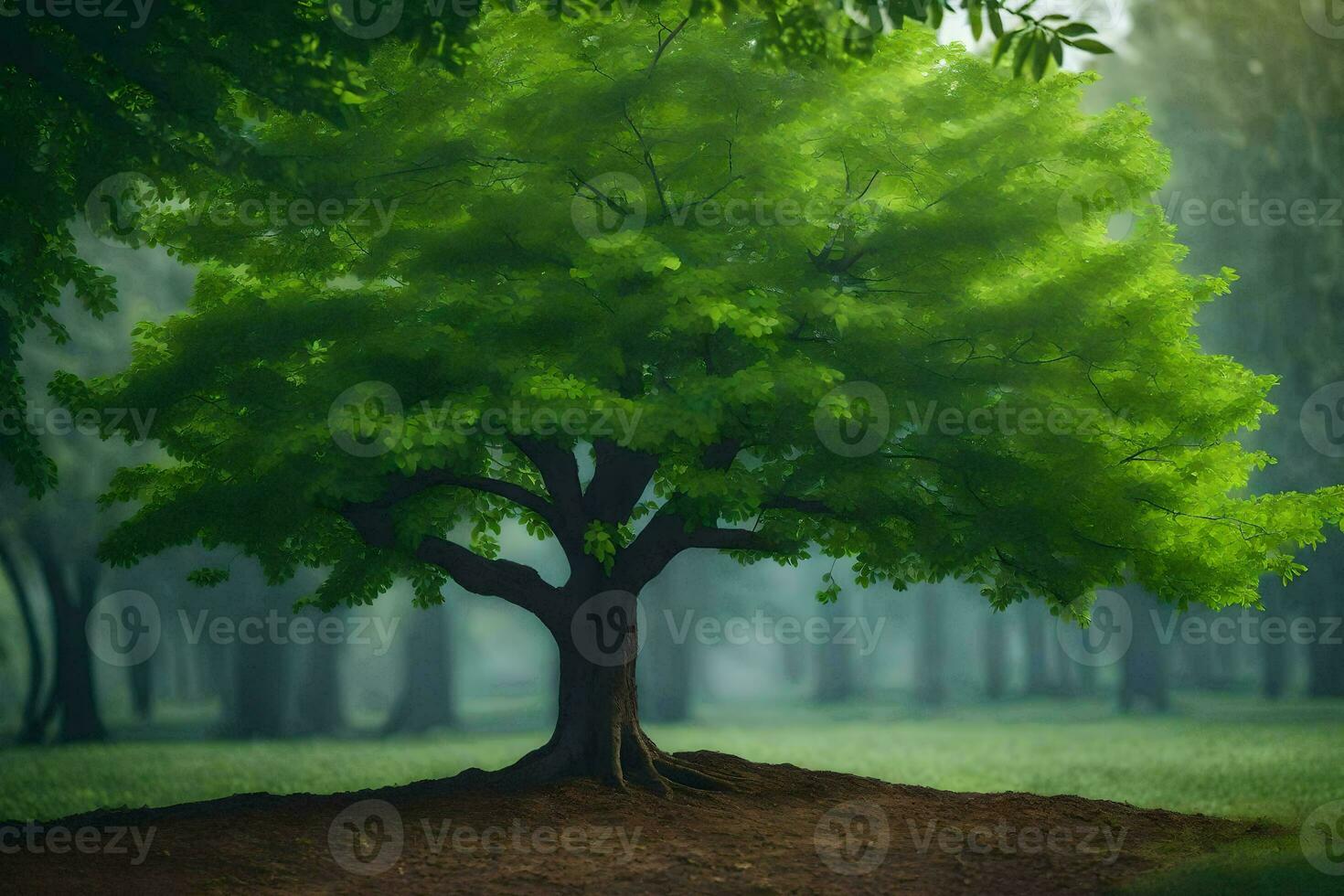 a tree in the middle of a forest. AI-Generated photo