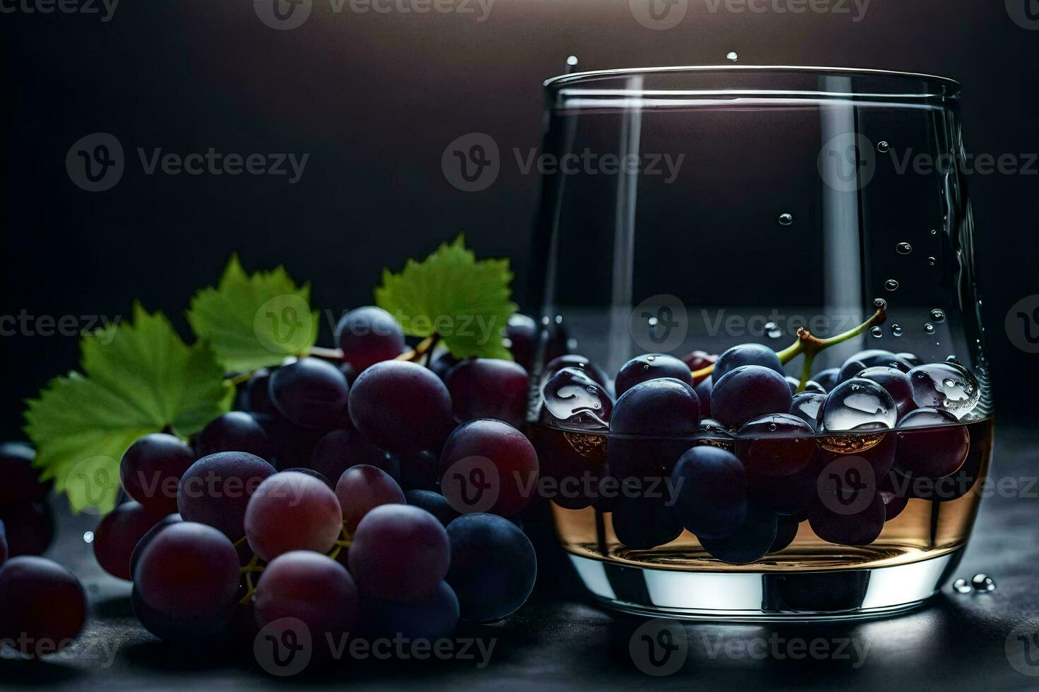 a glass of wine with grapes. AI-Generated photo