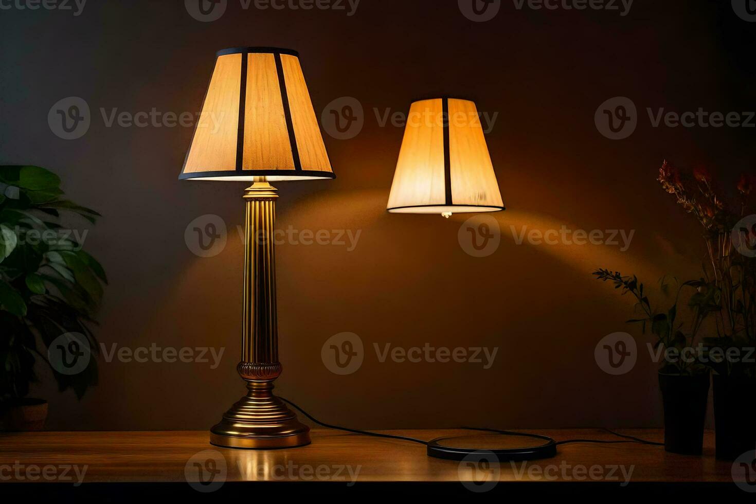 a lamp with a shade on top of it. AI-Generated photo