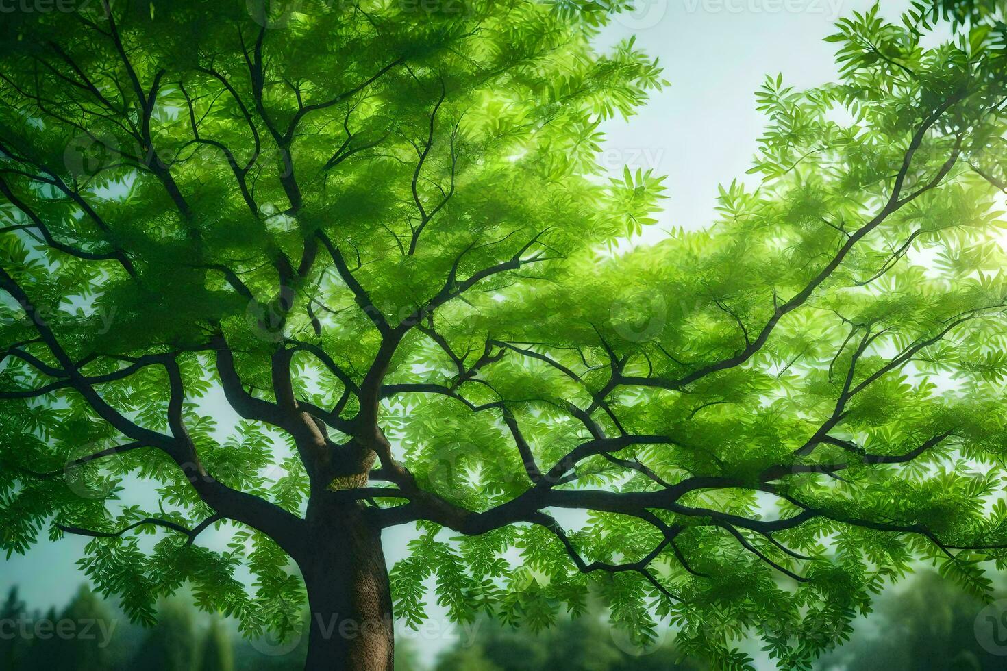 a tree in the middle of a field. AI-Generated photo