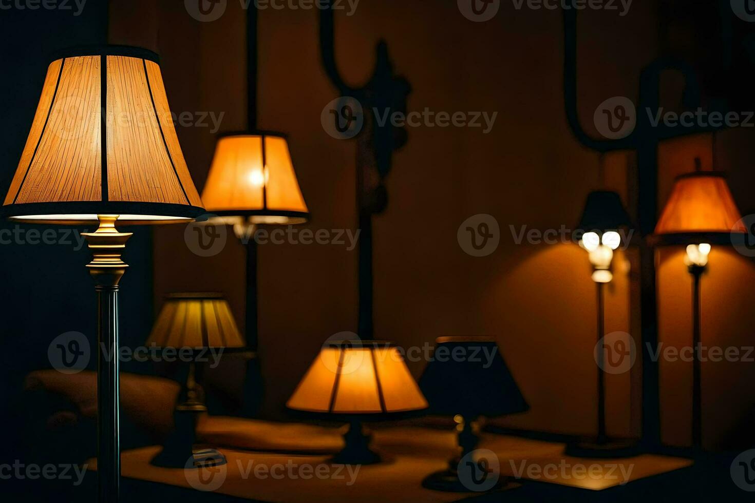 lamps in the dark, lamps, lamps, lamps, lamps, lamps, lamps, lamps. AI-Generated photo