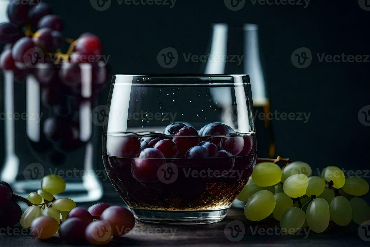 grapes and wine in a glass. AI-Generated photo