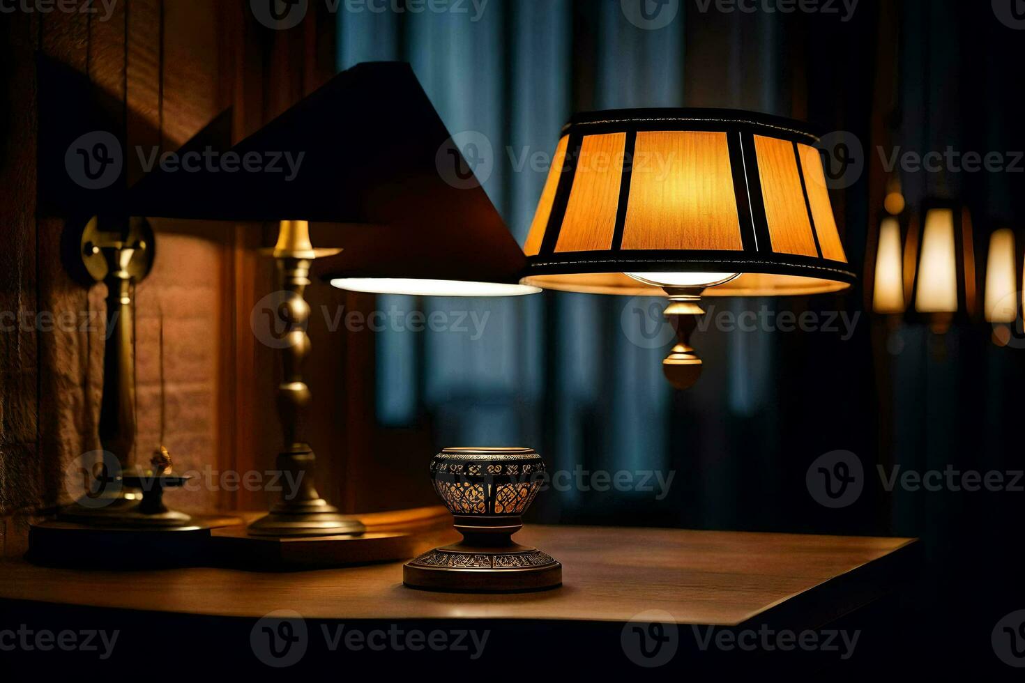 a lamp and a lamp on a table. AI-Generated photo
