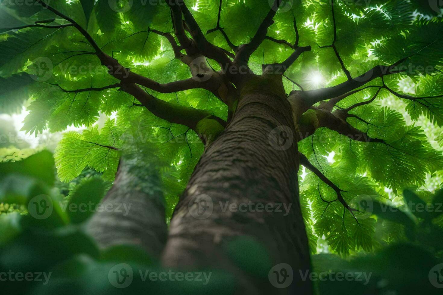 a tree is seen from above with green leaves. AI-Generated photo