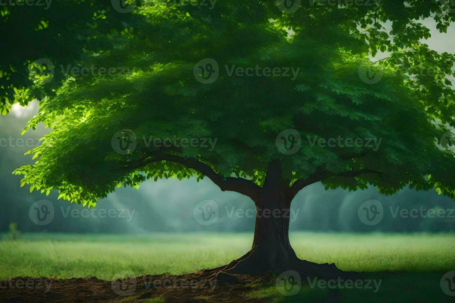 a tree in the middle of a field. AI-Generated photo