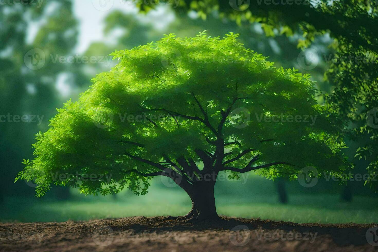 a tree in the middle of a field. AI-Generated photo