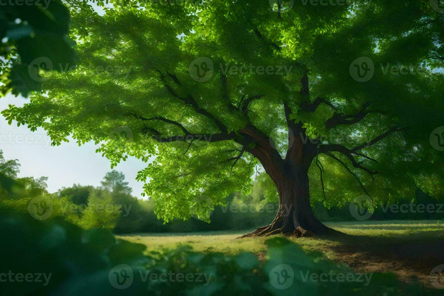 photo wallpaper the sky, trees, grass, the sun, the tree, the sun, the. AI-Generated