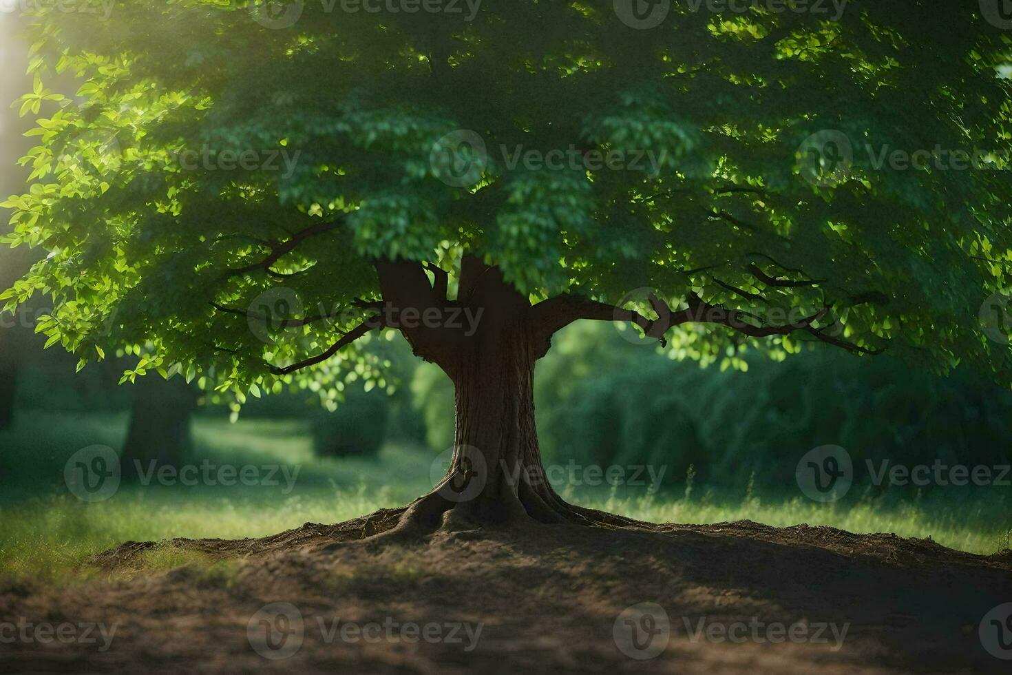 a tree is shown in the sunlight with the sun shining through. AI-Generated photo