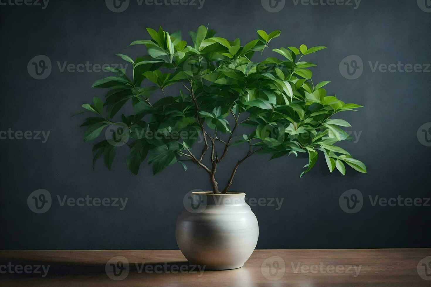 a small potted plant in a vase on a table. AI-Generated photo