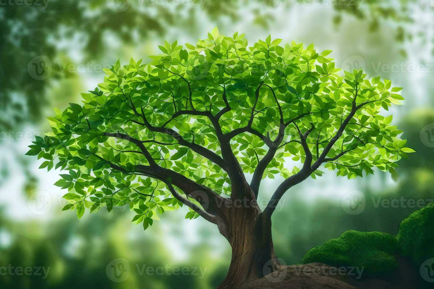 a tree is shown in the foreground with green leaves. AI-Generated photo