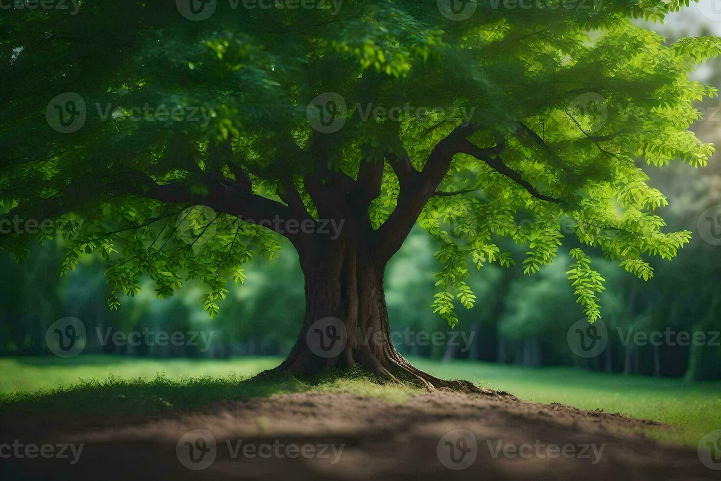 a tree is shown in the middle of a field. AI-Generated photo