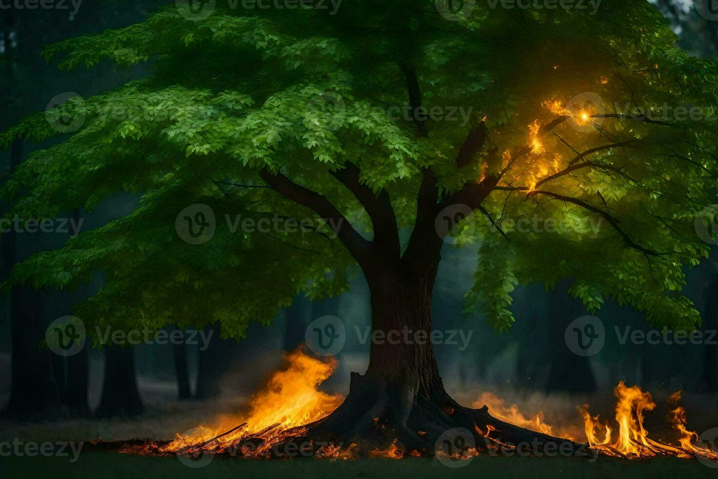 photo wallpaper the forest, fire, the tree, the fire, the tree, the fire,. AI-Generated