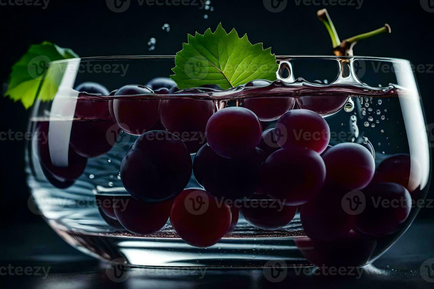 grapes in a glass bowl with water. AI-Generated photo