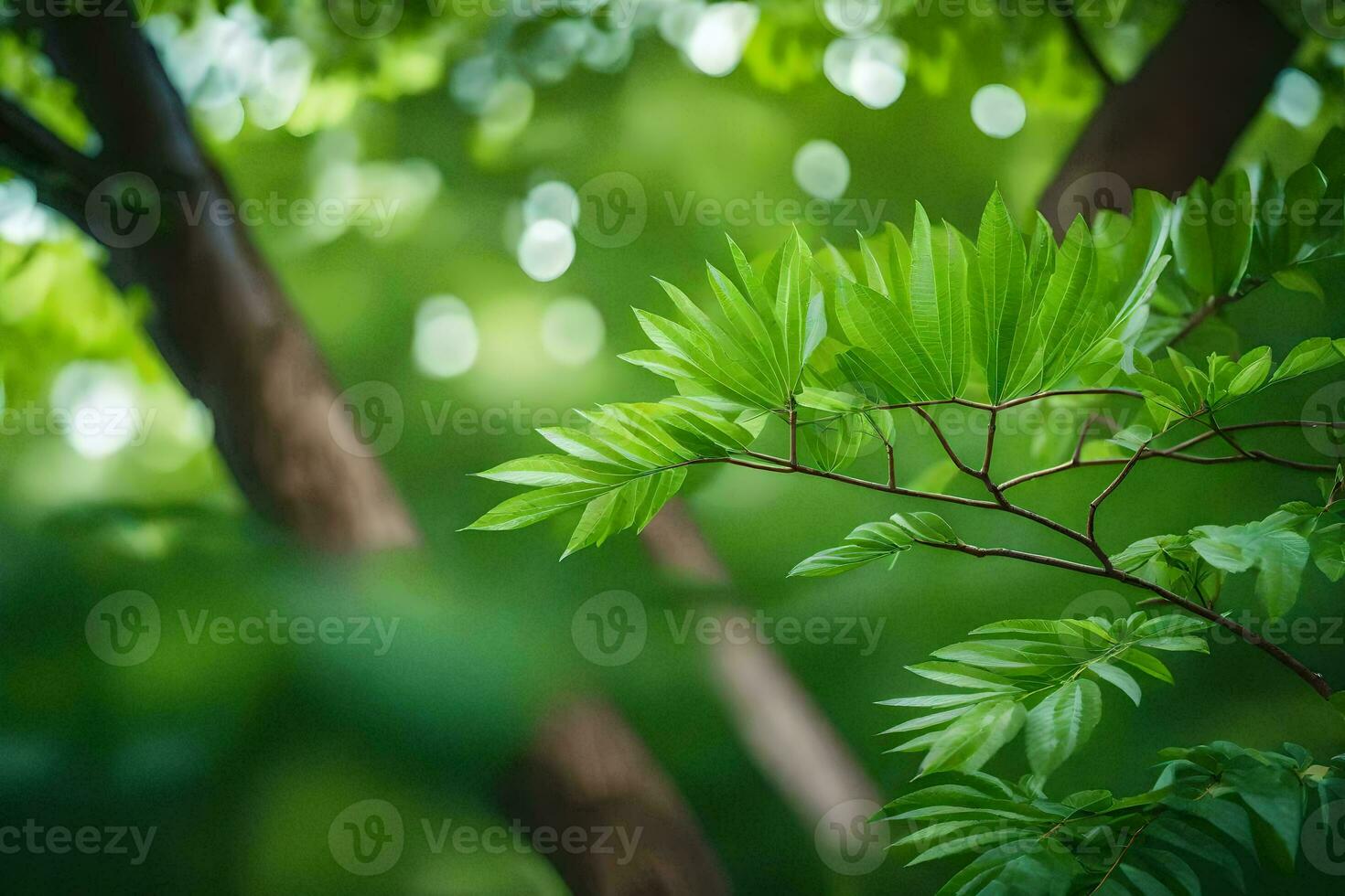 green leaves on a tree in the forest. AI-Generated photo