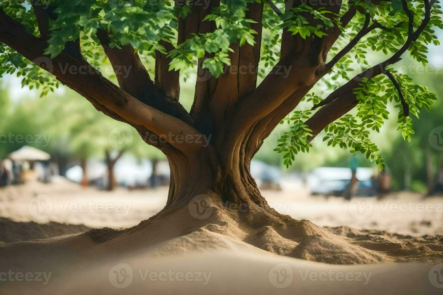 a tree with leaves growing out of the ground. AI-Generated photo
