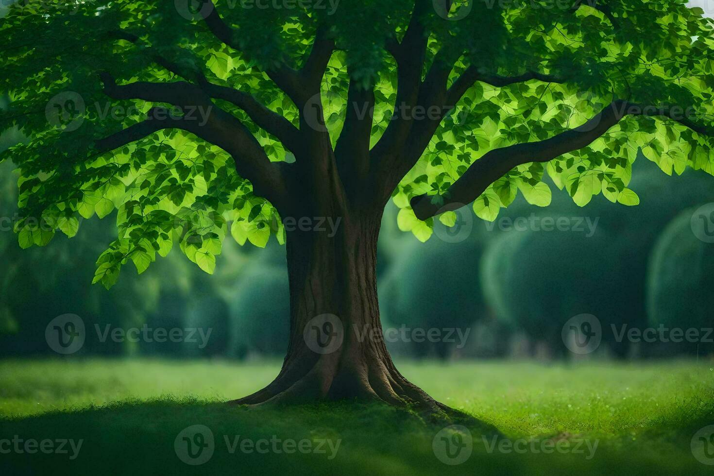 a tree is shown in the middle of a field. AI-Generated photo