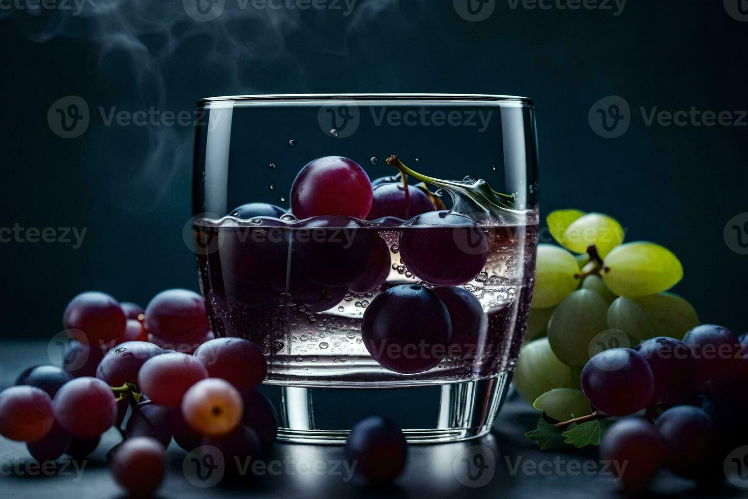 grapes in a glass of water. AI-Generated photo