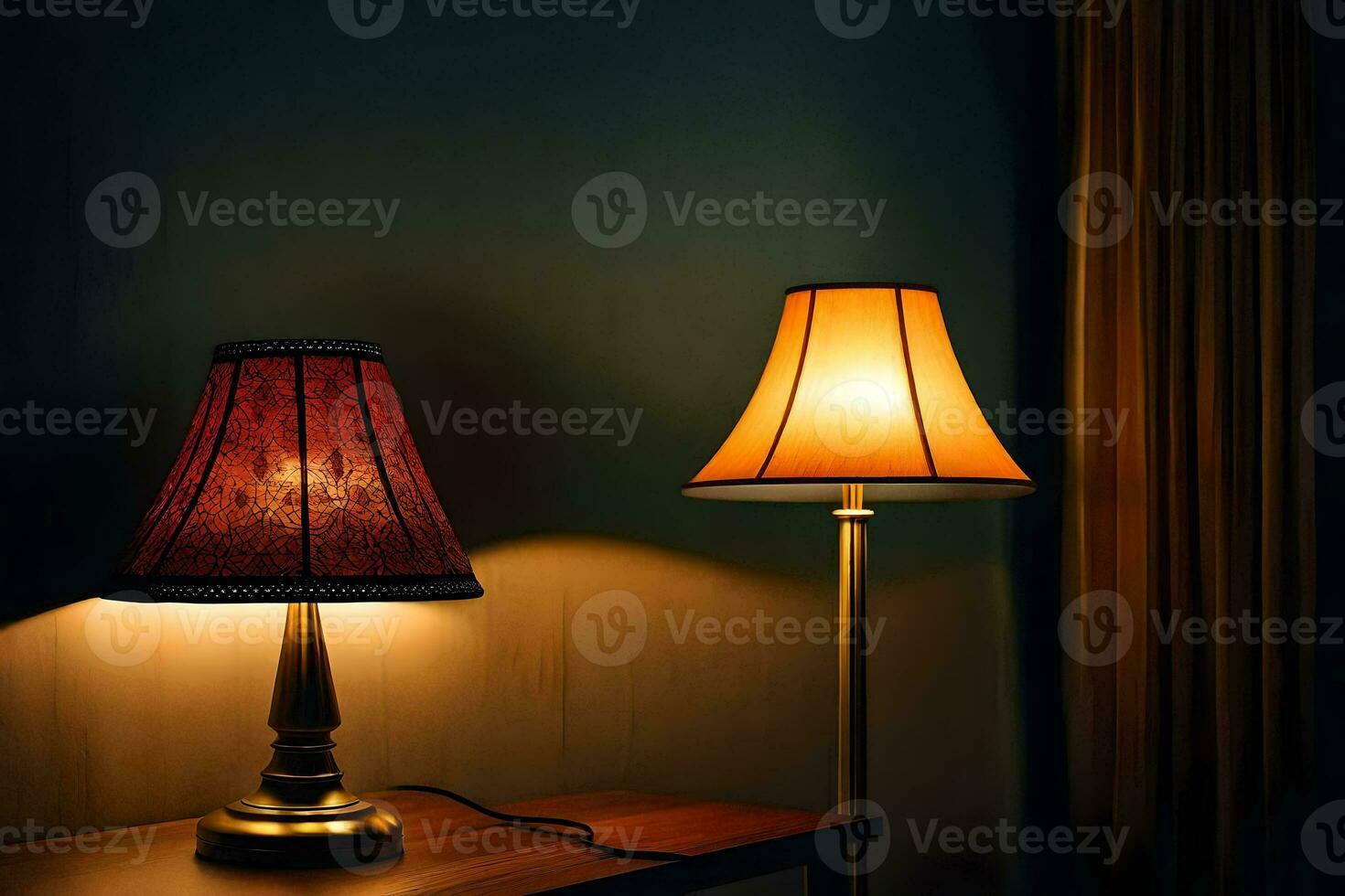 a lamp and a lamp shade on a table. AI-Generated photo