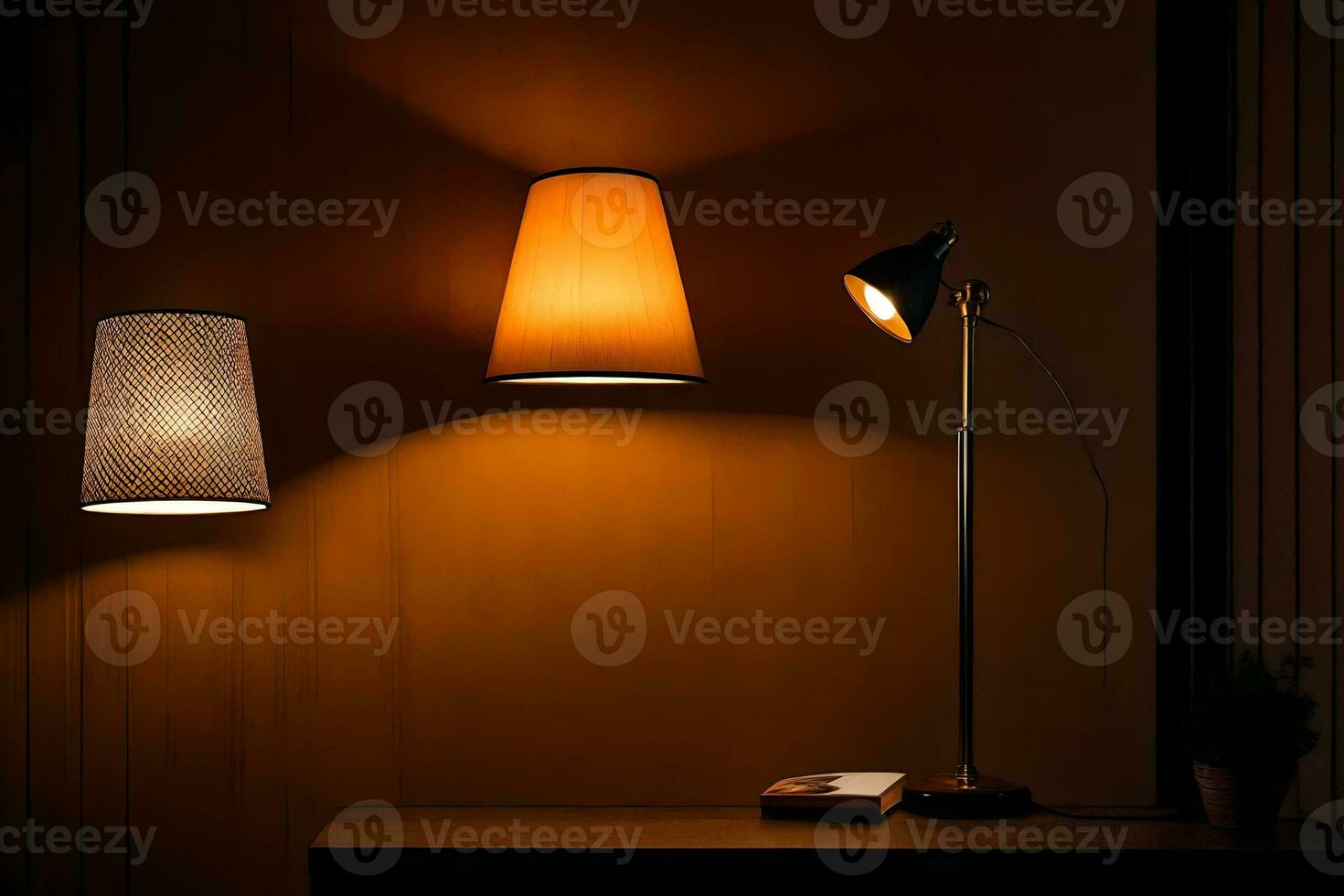 a lamp and a lamp shade on a table. AI-Generated photo