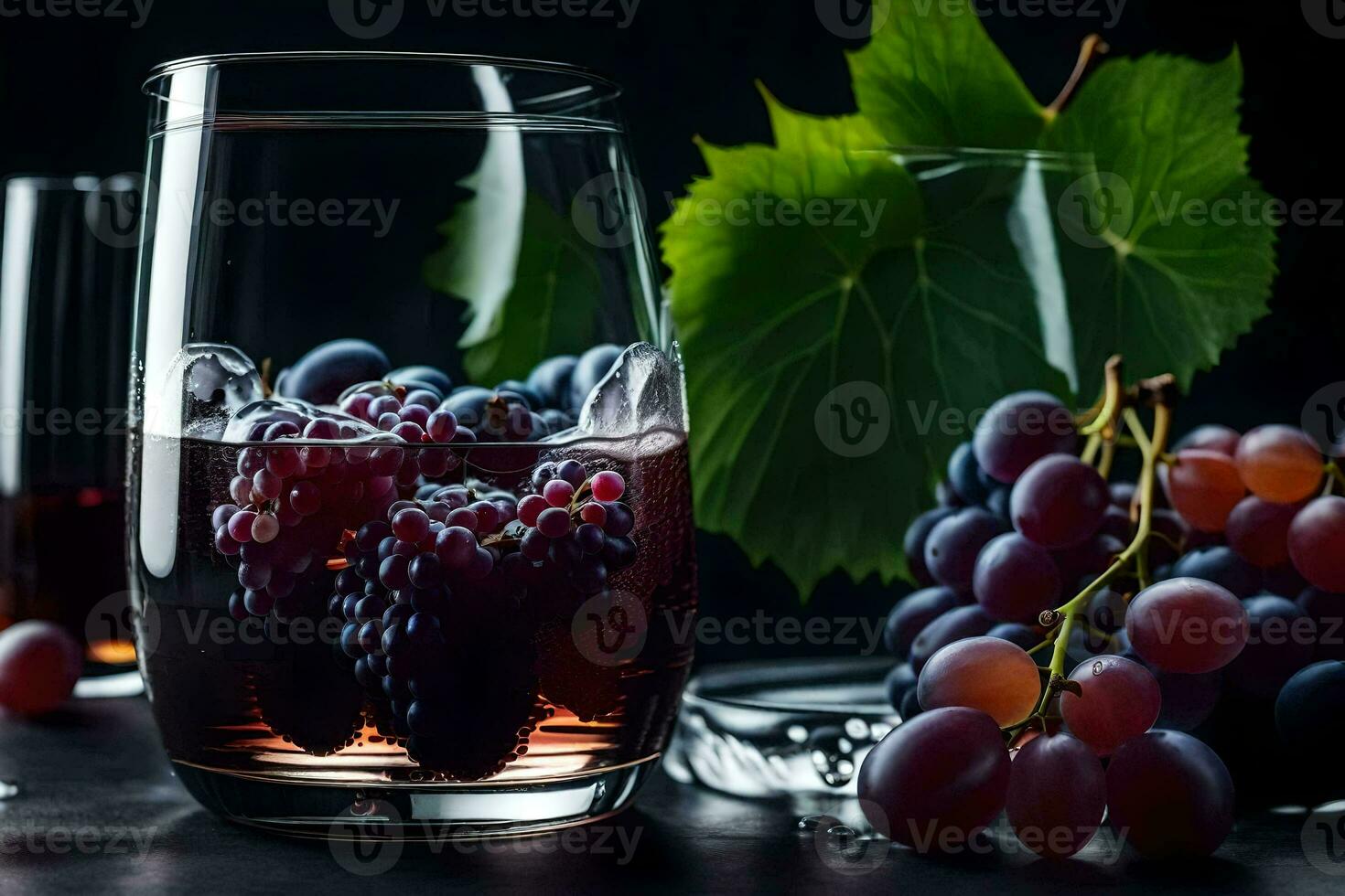 grapes and wine in a glass. AI-Generated photo