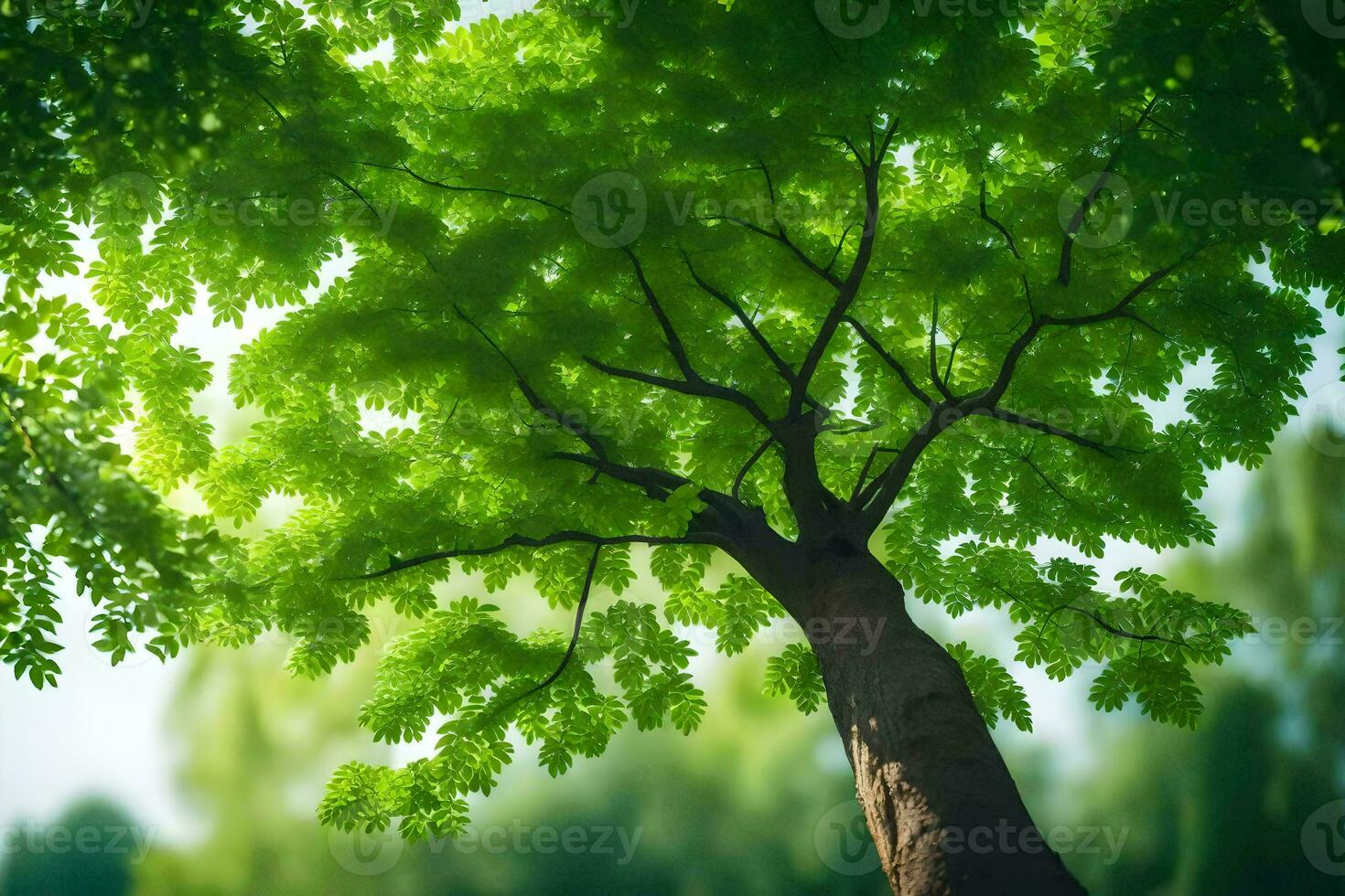 a tree is shown in the sunlight with green leaves. AI-Generated photo